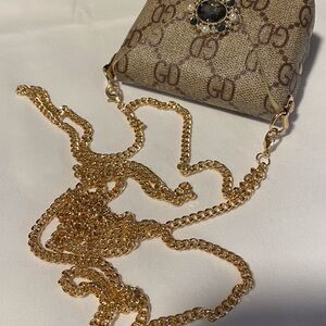 Beige Elegant Fanny Pack Purse Charm  with Gold Chain